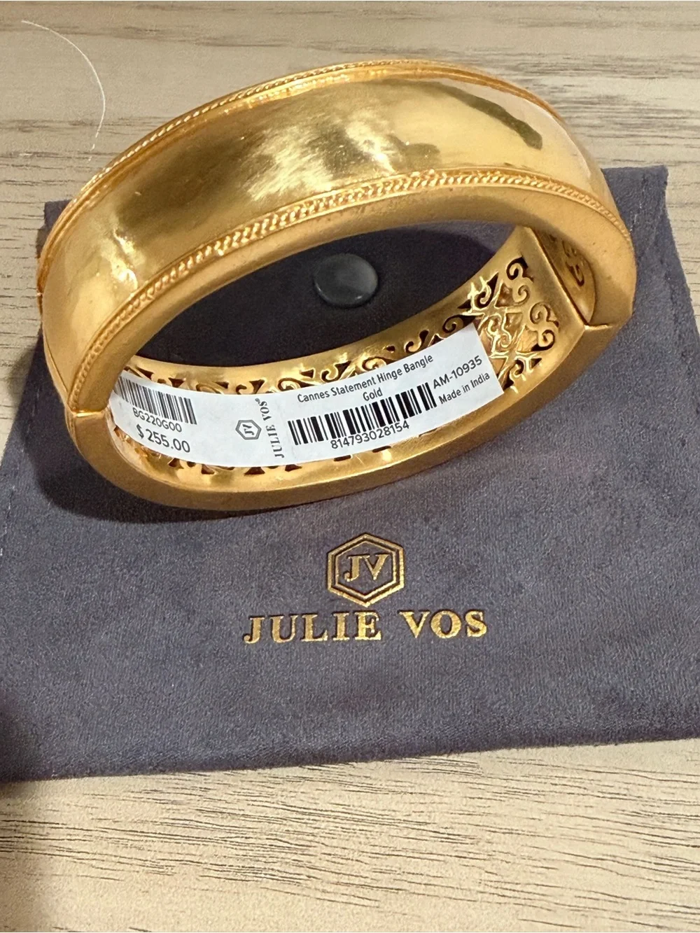 Julie Vos Cannes Statement Hinge Bangle Gold NWT 24K Gold Plated